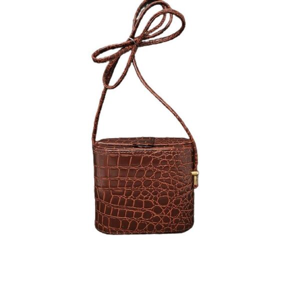 Vintage Brown Embossed Croc Box Purse Mini Bag | Circa 1980s-1990s - Picture 1 of 6